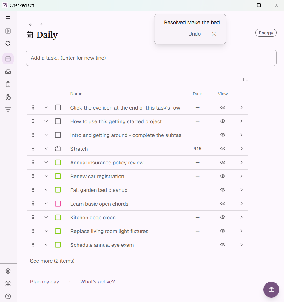A routine item being resolved, with the next item in the routine appearing scheduled for the same day
