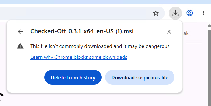 Chrome expanded dialog with Download suspicious file option
