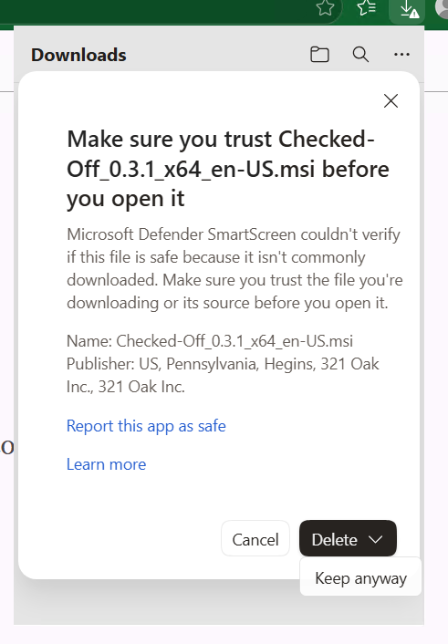 Edge confirmation panel with Keep anyway option