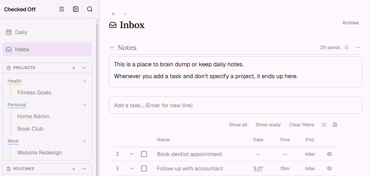 Checked Off inbox view