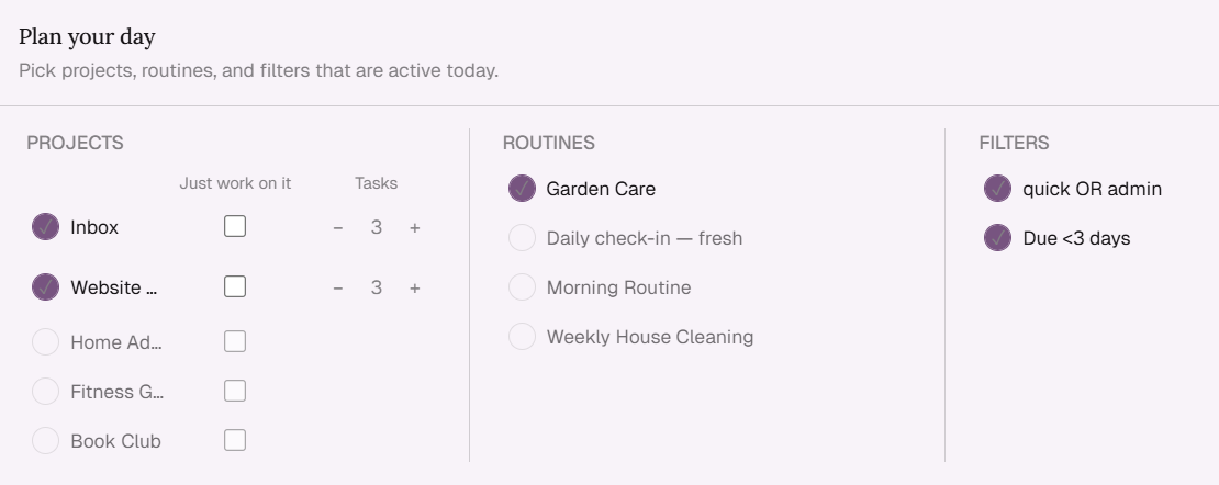 Plan your day modal