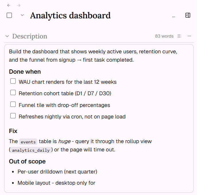 Task-level notes with markdown